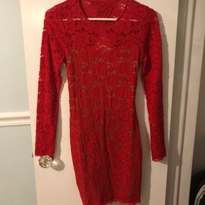 Sexy red dress, lace, open back